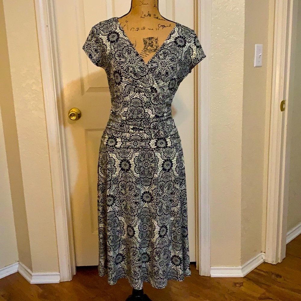 G .H. Bass & Co. Woman's Black Floral Ruched Dress